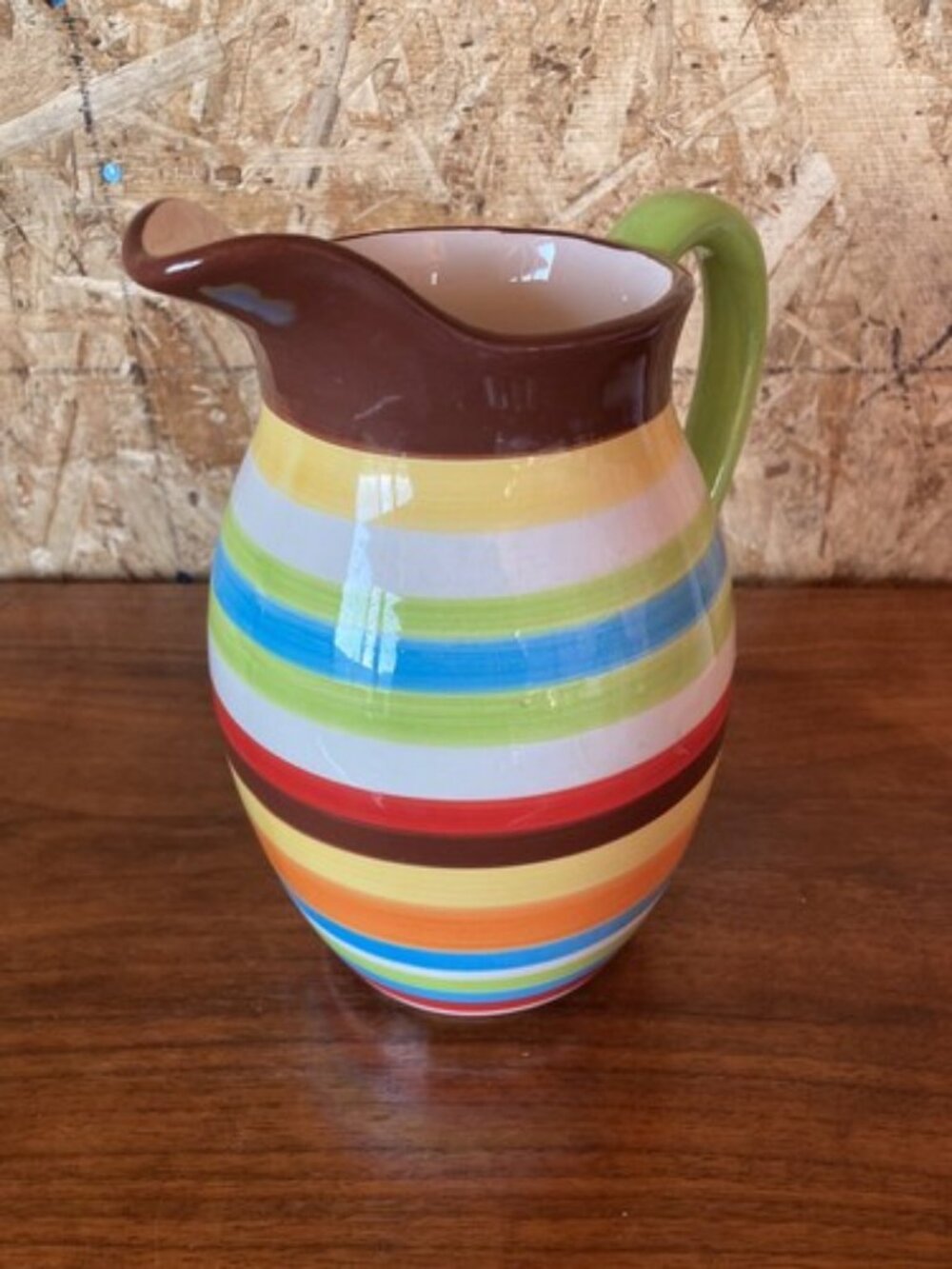 Striped Multicolor Ceramic Pitcher - Picture 3 of 10
